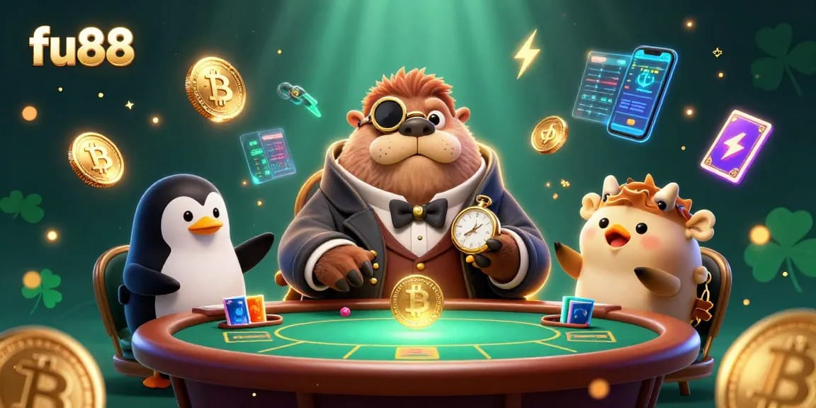 fu88 attracts players with vibrant underwater poker action featuring a walrus, penguin dealer, and pufferfish.