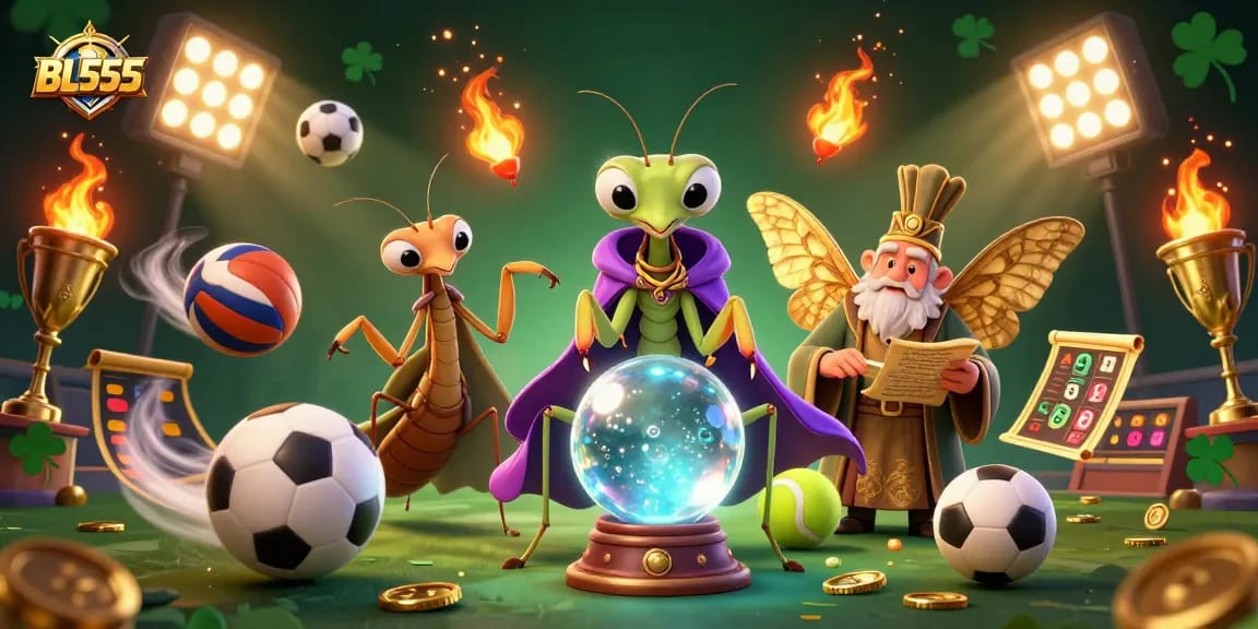 Experience thrilling games at BL555 with fortune tellers and sports elements in an enchanting illustration.