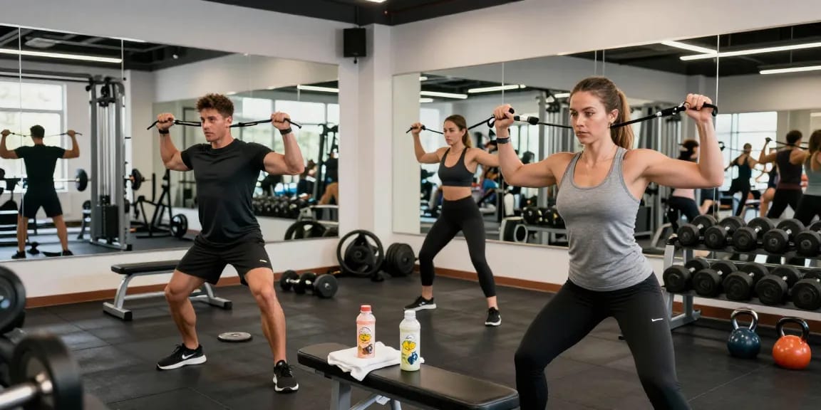 Steroide Boutique athletes training vigorously in a modern gym setting.