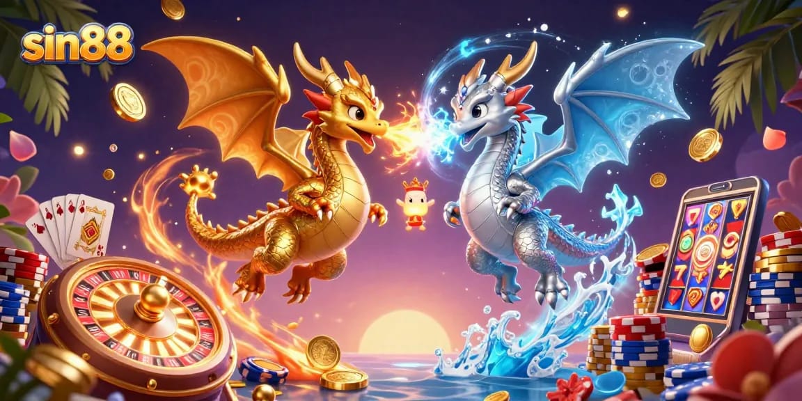 Unleash your luck at sin88 with stunning dragons and dynamic casino games in a magical 3D scene.