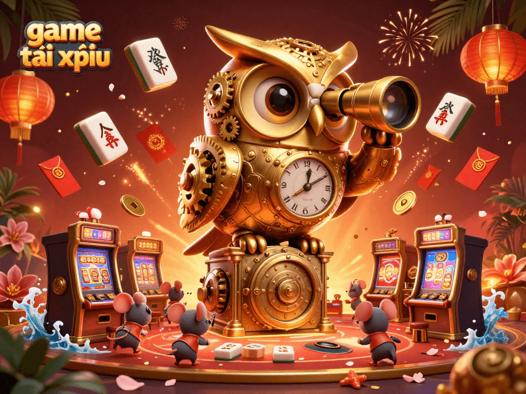 Experience game tài xỉu excitement with a whimsical owl overseeing lively casino action.