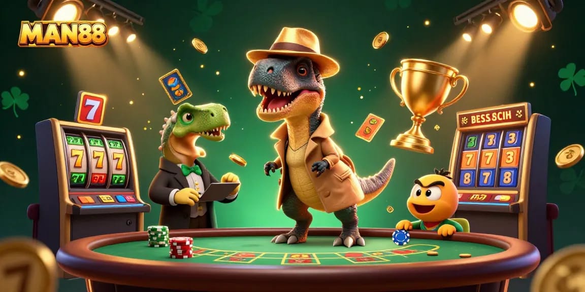 Experience thrilling gameplay with MAN88 at an exciting blackjack scene featuring dynamic characters and casino elements.