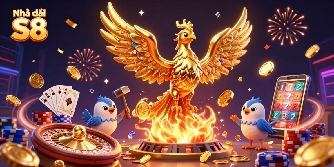 Experience the thrill of gaming at Nhà cái S8 with molten gold phoenix and exciting casino elements.