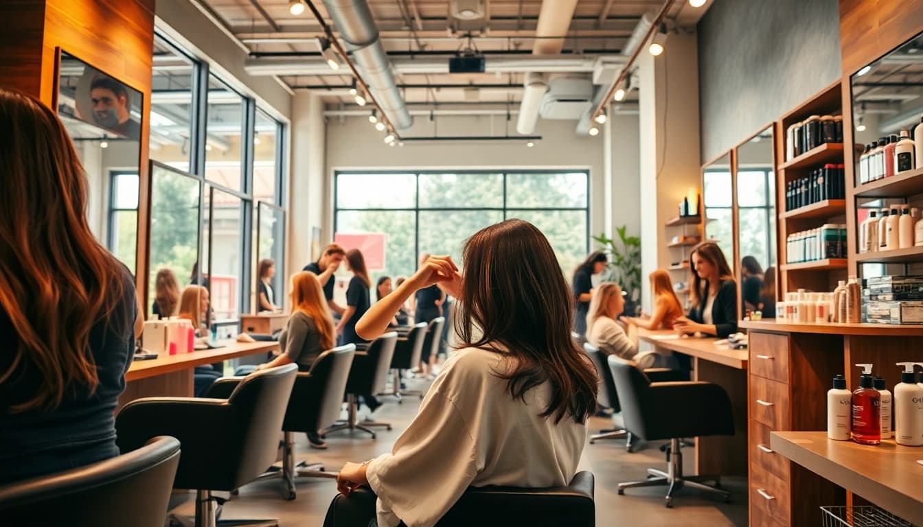 Hairdresser near me providing a stylish haircut in a modern salon.