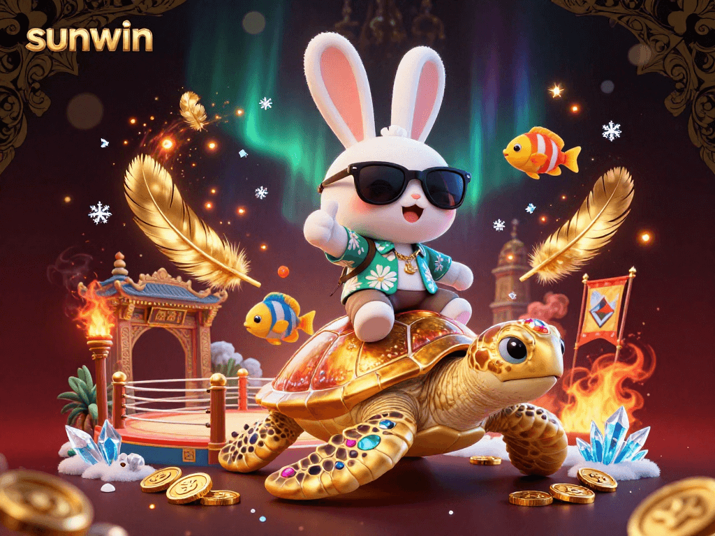 Enjoy sunwin's vibrant gaming scene with a lucky rabbit and golden turtle illustration.