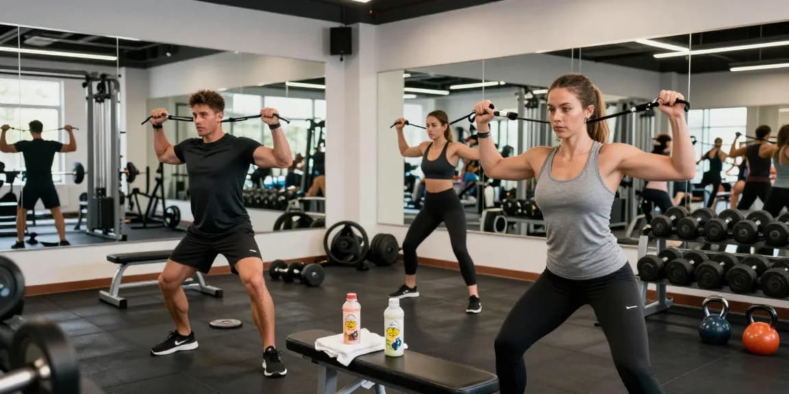 Steroide Boutique athletes training vigorously in a modern gym setting.