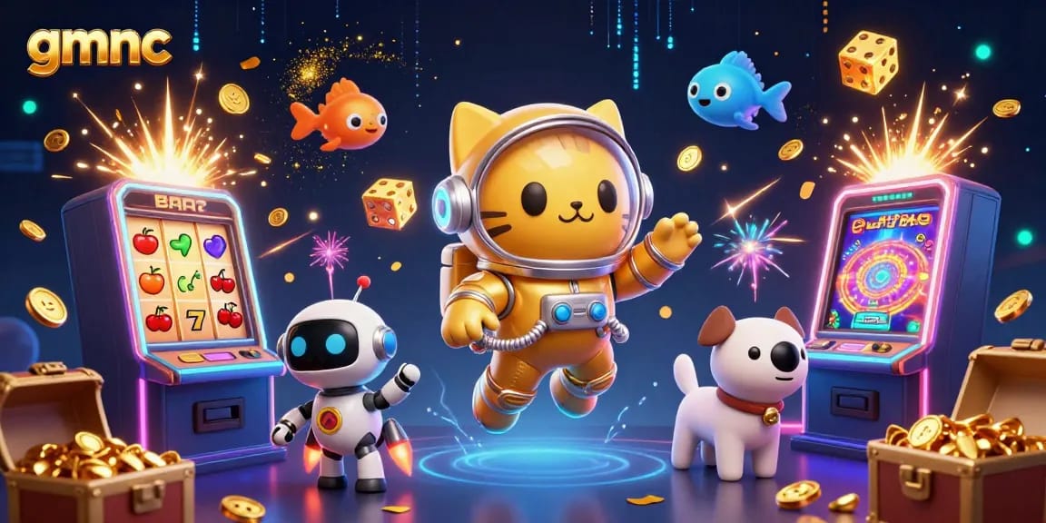 Experience the thrill of gmnc with a vibrant 3D space-themed casino scene packed with jackpots and action.