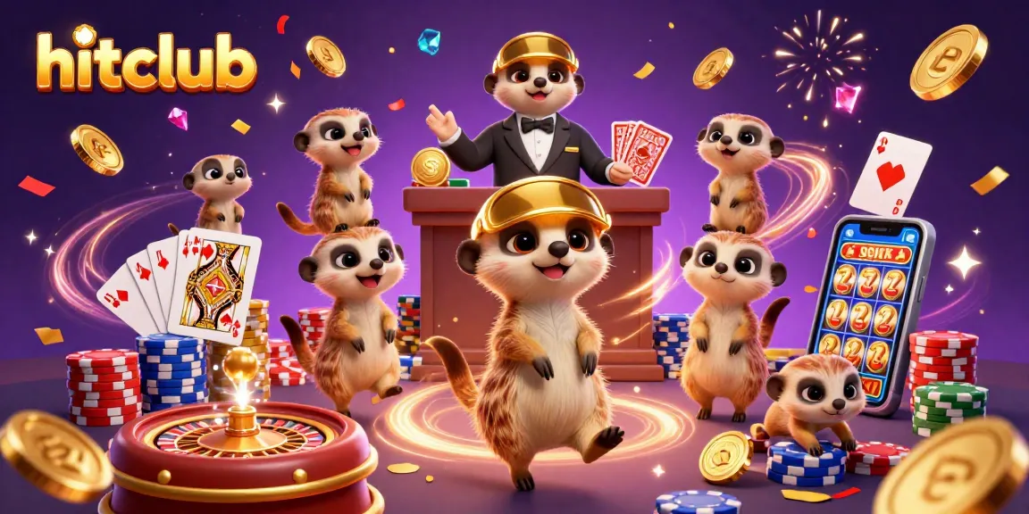 Experience the thrill of hitclub with meerkats running a live casino, surrounded by coins and excitement.
