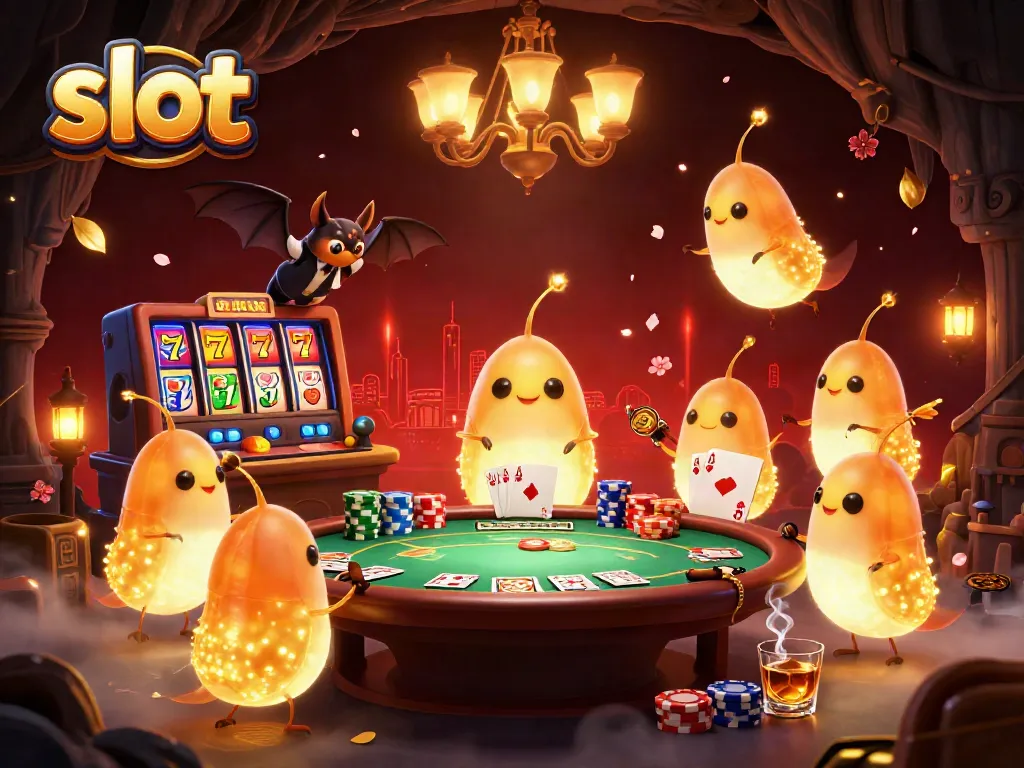 Experience thrilling slot action in a vibrant cave casino lit by glowworms, showcasing colorful game elements.