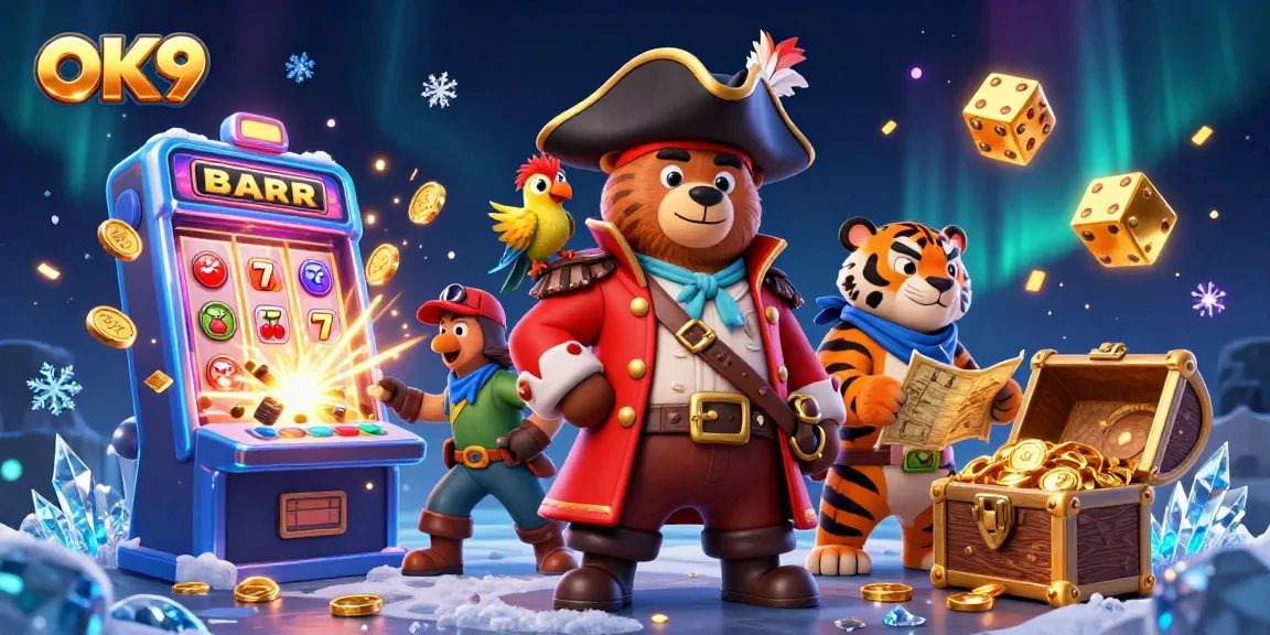 Engage in thrilling jackpot rewards at OK9's vibrant casino scene with a dynamic 3D pirate adventure.
