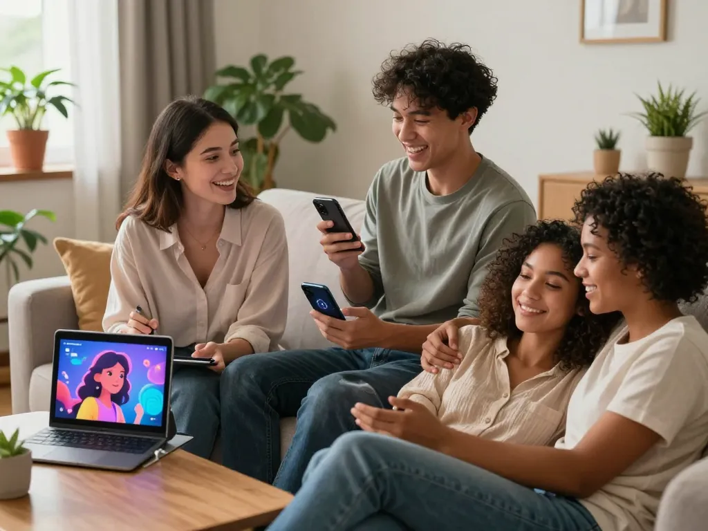Engaging with girlfriend ai in a cozy living room, showcasing diverse interactions with AI companions.