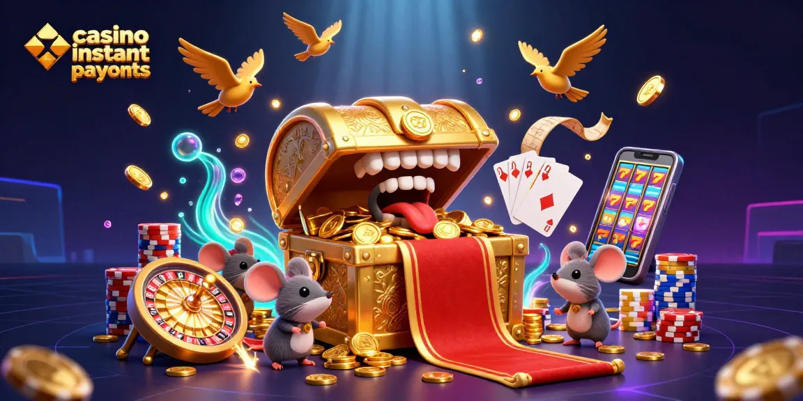 Engaging scene of casino instant payouts featuring a whimsical treasure chest and animated elements.