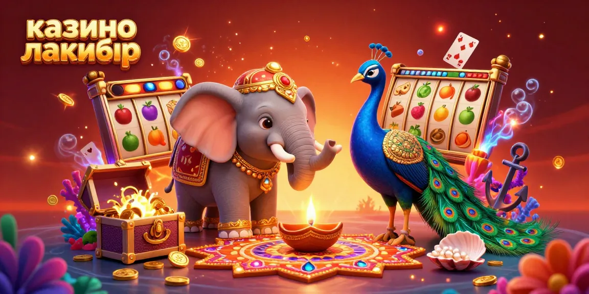 Experience thrilling wins at казино лакибир with a vibrant 3D illustration of luck-inspired symbols and casino gaming elements.