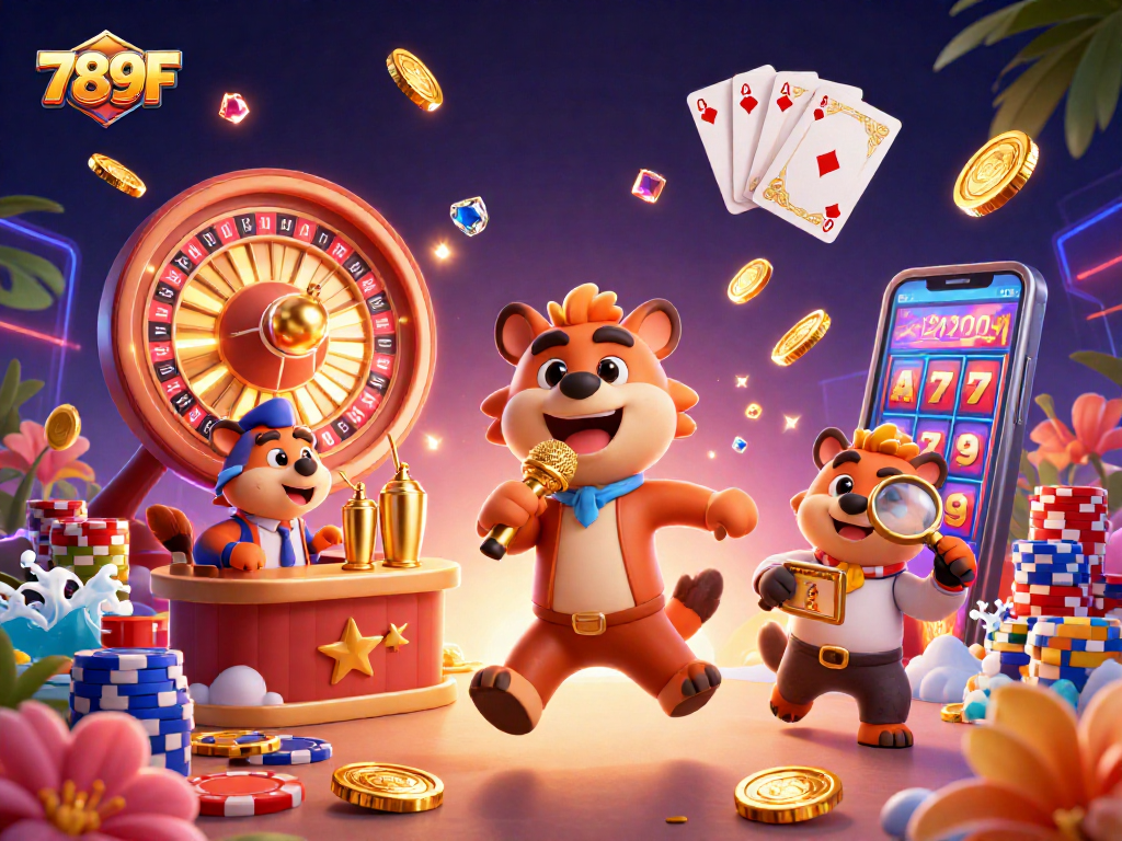 Enjoy the vibrant casino atmosphere with 789F's engaging hyenas and gaming excitement.