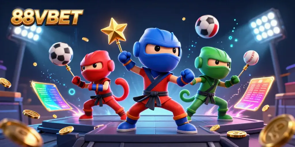 Experience the thrill of 88VBET with dynamic ninja chameleons showcasing sports betting excitement.