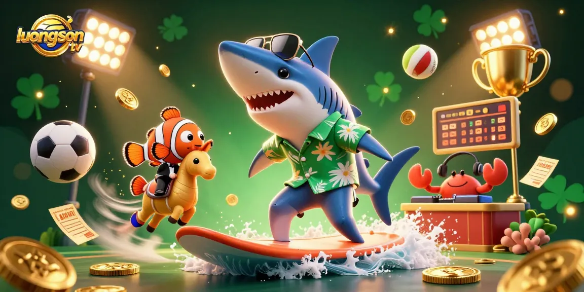 Enjoy live action with luongson tv as characters surf on waves of gold coins amidst dynamic sports elements.