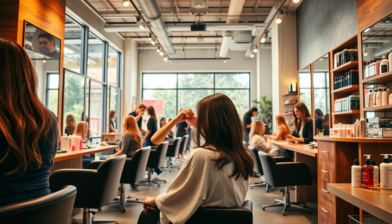 Hairdresser near me providing a stylish haircut in a modern salon.