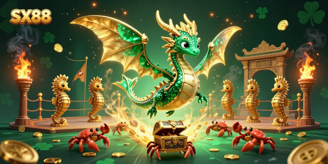 Experience the thrilling adventures of SX88 with a majestic sea dragon amidst a dynamic casino scene.
