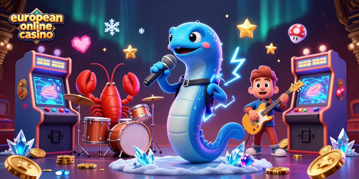 Experience the excitement of a european online casino with a playful DJ eel and vibrant gaming elements.