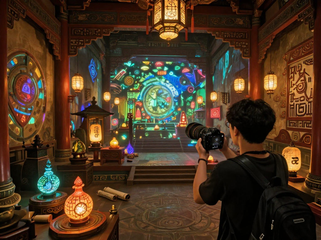Explore rokok88's immersive adventure in a mysterious room filled with vibrant Eastern architecture and hidden treasures.