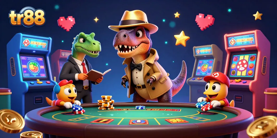 Experience thrilling gaming at tr88 with a velociraptor card counter in action amid vibrant casino elements.