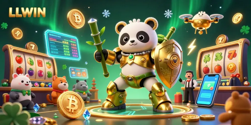 Experience thrilling gameplay with LLWIN at this lively, ultra-detailed 3D casino illustration.