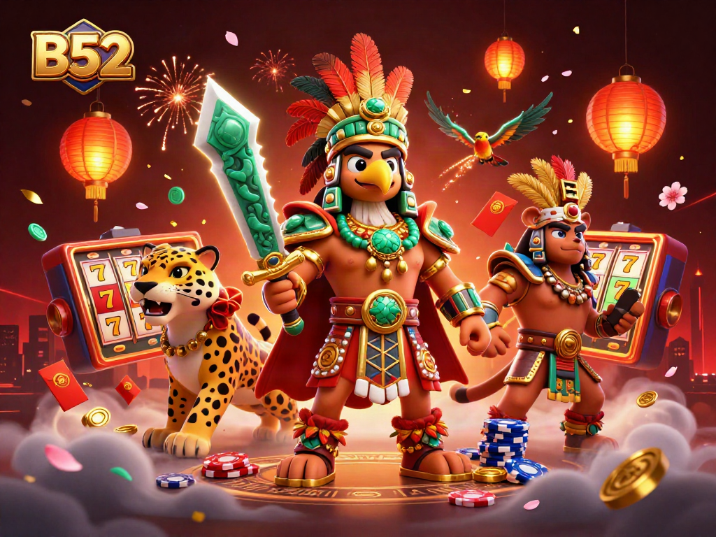 Immerse in the excitement of B52 slots with dynamic characters and vibrant casino elements.