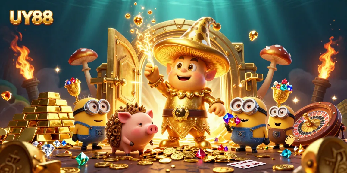 Engage with UY88's exciting online casino world featuring stunning game graphics and vibrant treasures.