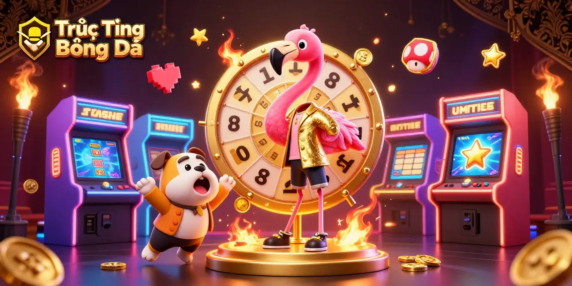 Experience Trực Tiếp Bóng Đá with thrilling gameplay and dynamic prizes in a vibrant casino illustration.