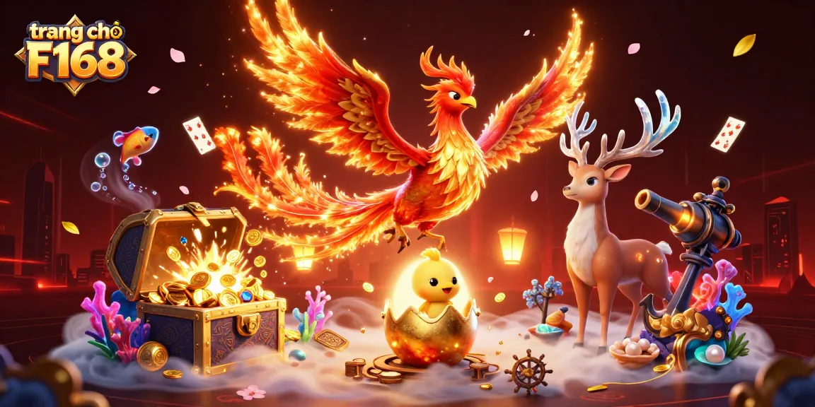 Experience the excitement of trang chủ F168 with a vibrant 3D illustration showcasing dynamic gaming elements.