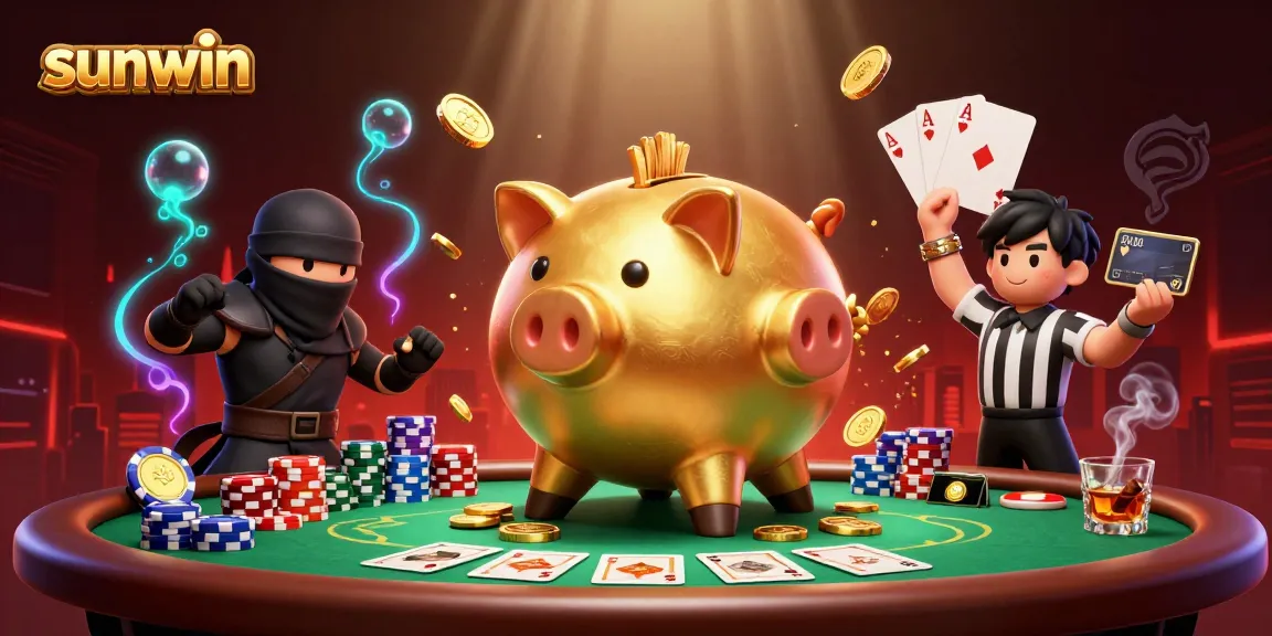 sunwin characters celebrate big wins at a lively poker scene with vibrant visuals and casino elements.