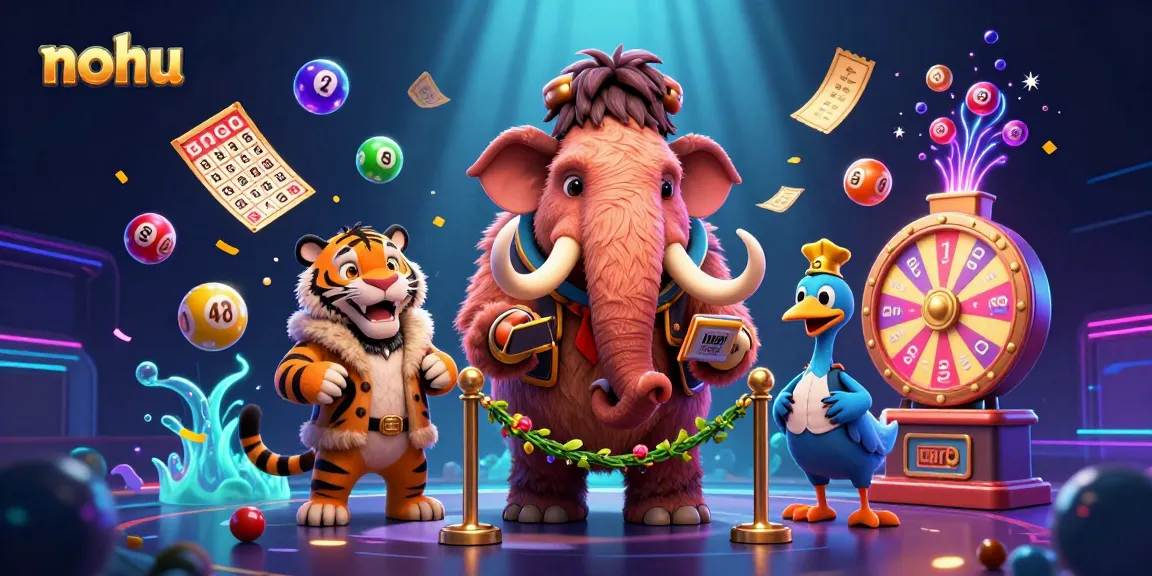 Nohu captures a vibrant casino scene with a woolly mammoth bouncer and colorful lottery elements