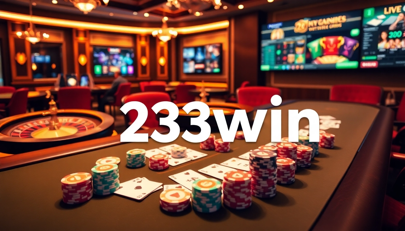 High-stakes gambling scene featuring 23win's vibrant poker table and roulette wheel.