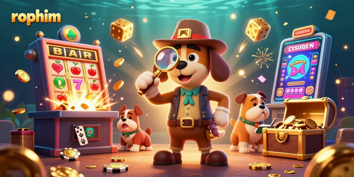 Explore rophim's vibrant online casino scene with animated characters, treasures, and game energy.