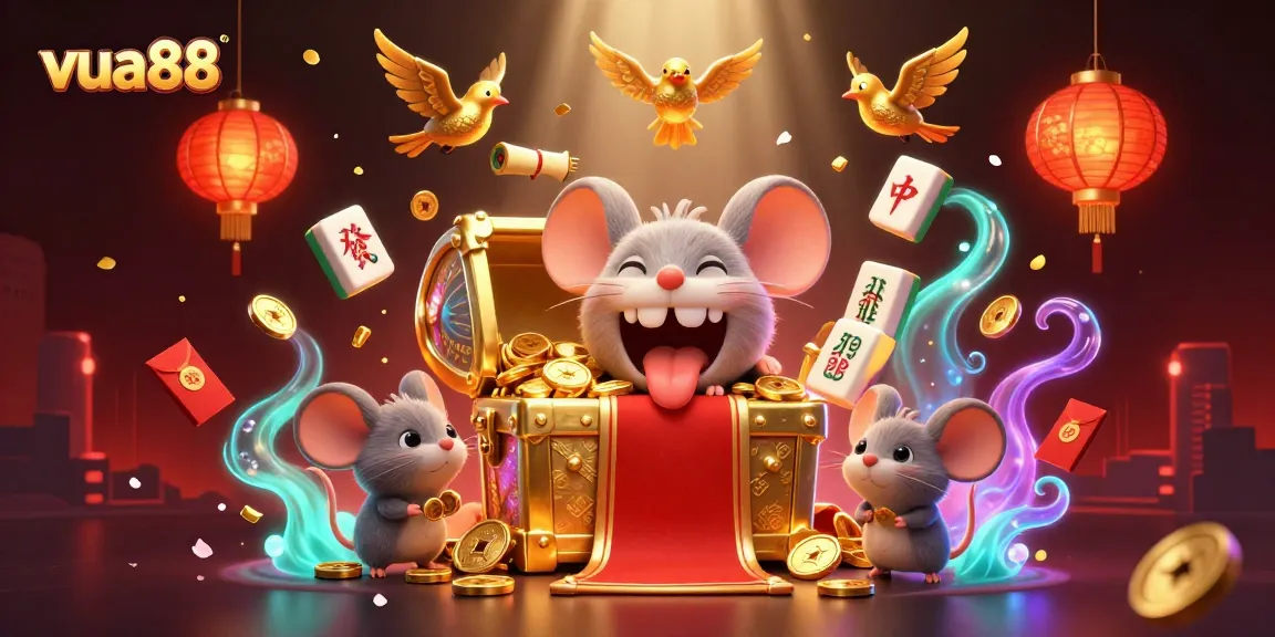Bet on the vibrant treasure filled scene of vua88, with rich casino elements and glowing characters