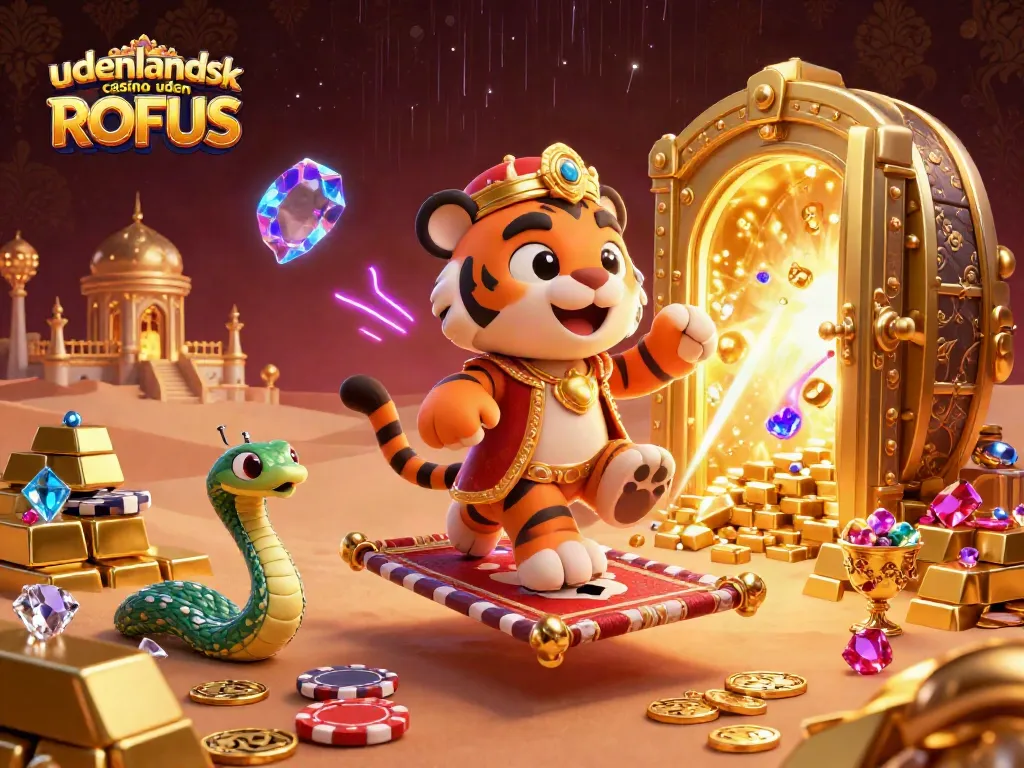 Engaging scene of udenlandsk casino uden ROFUS showcasing a sultan tiger and desert riches.
