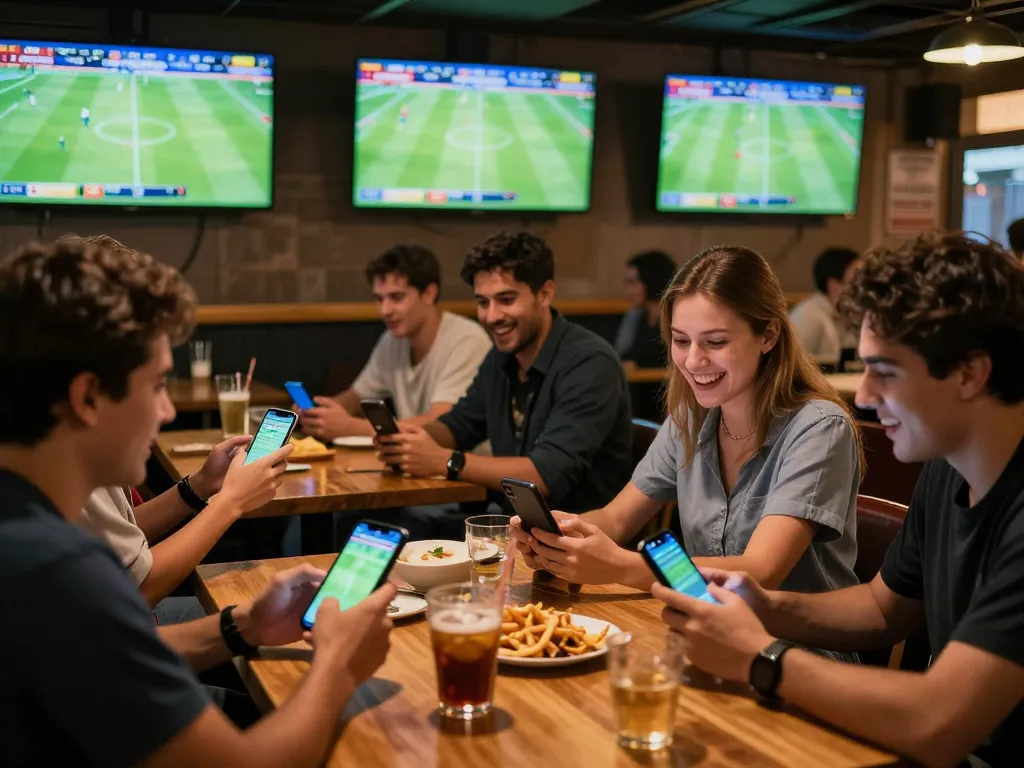 Using expert soccer tips for sports betting in an energetic bar with live match screenings