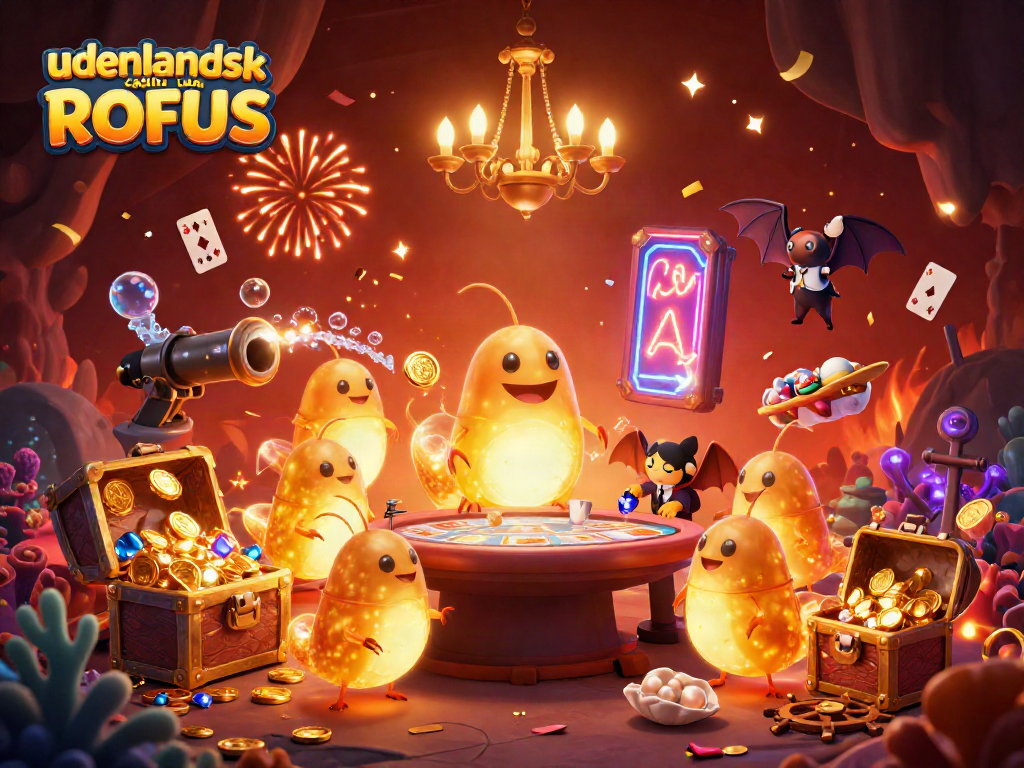 Engage with udenlandsk casino uden ROFUS through a vibrant scene with glowworms lighting a cave casino.