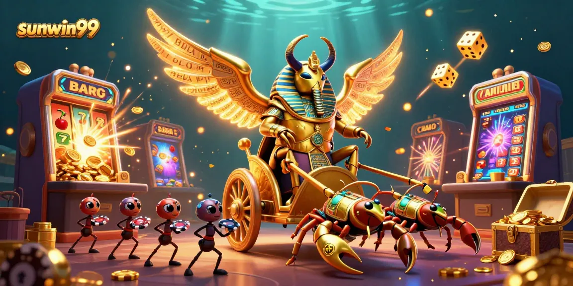 Experience the excitement of sunwin99 with a vibrant casino illustration featuring games and vibrant characters.