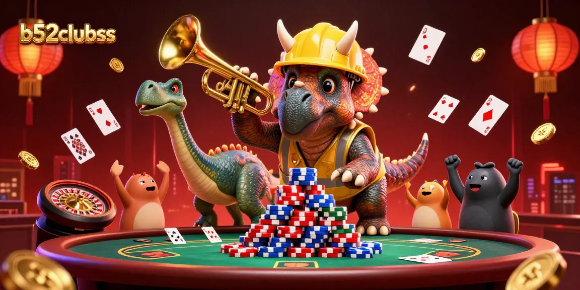 b52clubss celebrates with characters building poker chip pyramids and festive decorations.