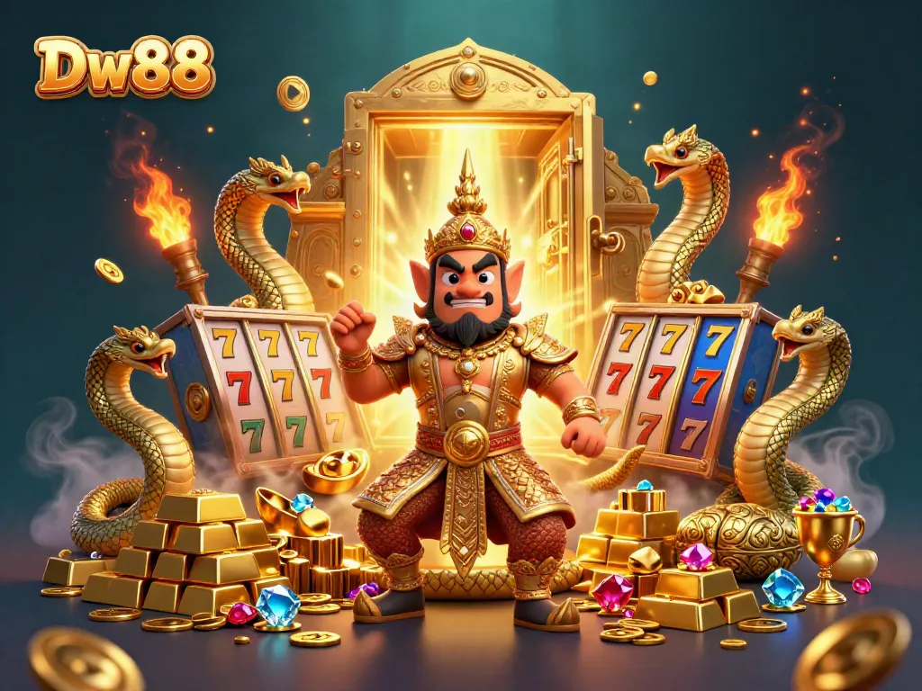 Experience thrilling action at Dw88 with a cartoon guardian and treasure-filled slots and jewels.