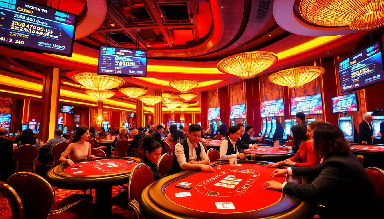 MMOO premium casino experience with players enjoying exciting games like baccarat and poker.