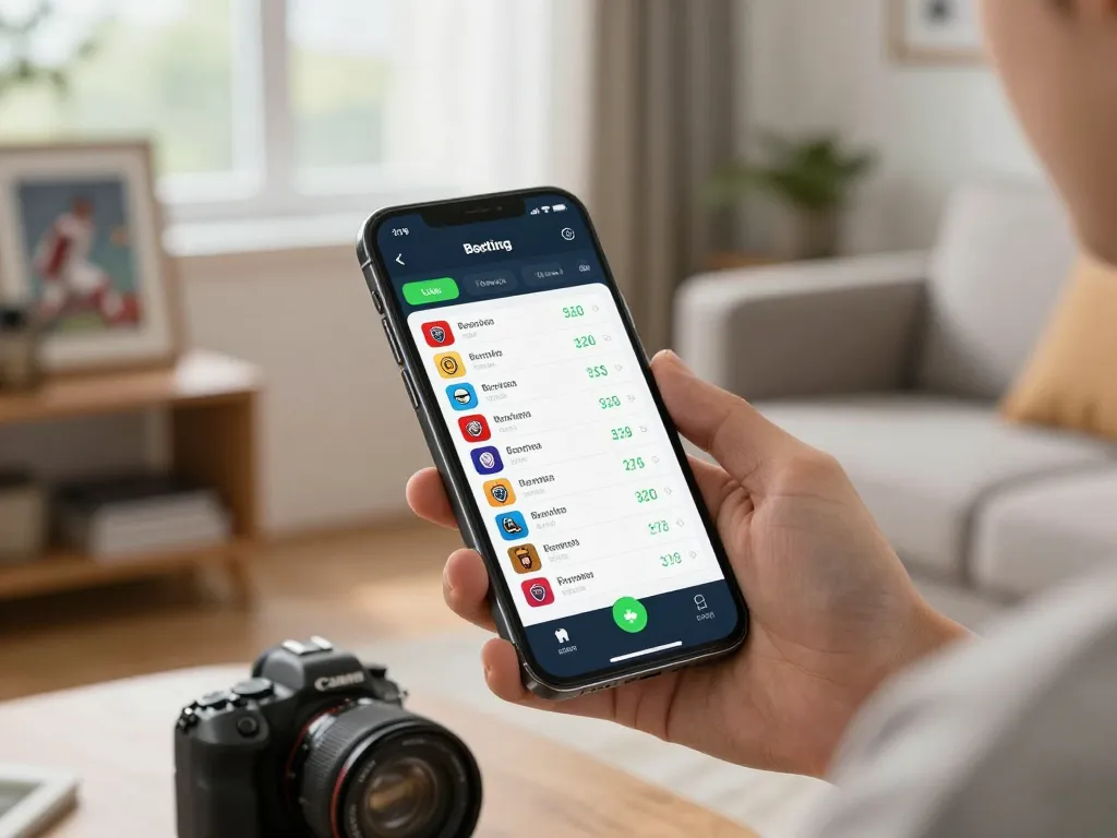 Engaging with Five88 sports betting app on smartphone in a cozy home setting