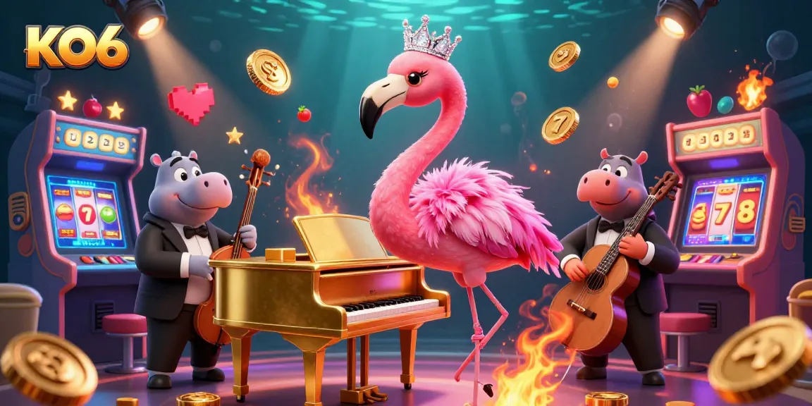 Experience the vibrant scene at KO66 casino with colorful game machines and lively characters.