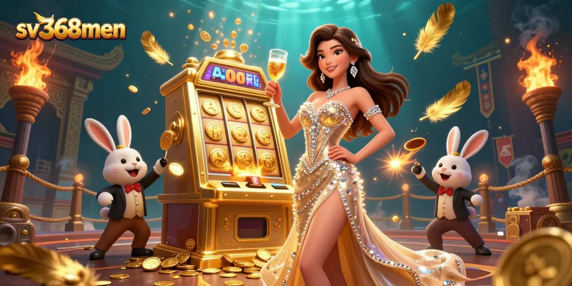 Experience the thrilling action at sv368men with a stylish woman celebrating beside a jackpotted slot machine.