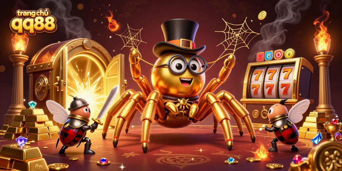 Experience thrilling adventures at trang chủ qq88 with a vibrant 3D casino illustration featuring slot themes and treasures.