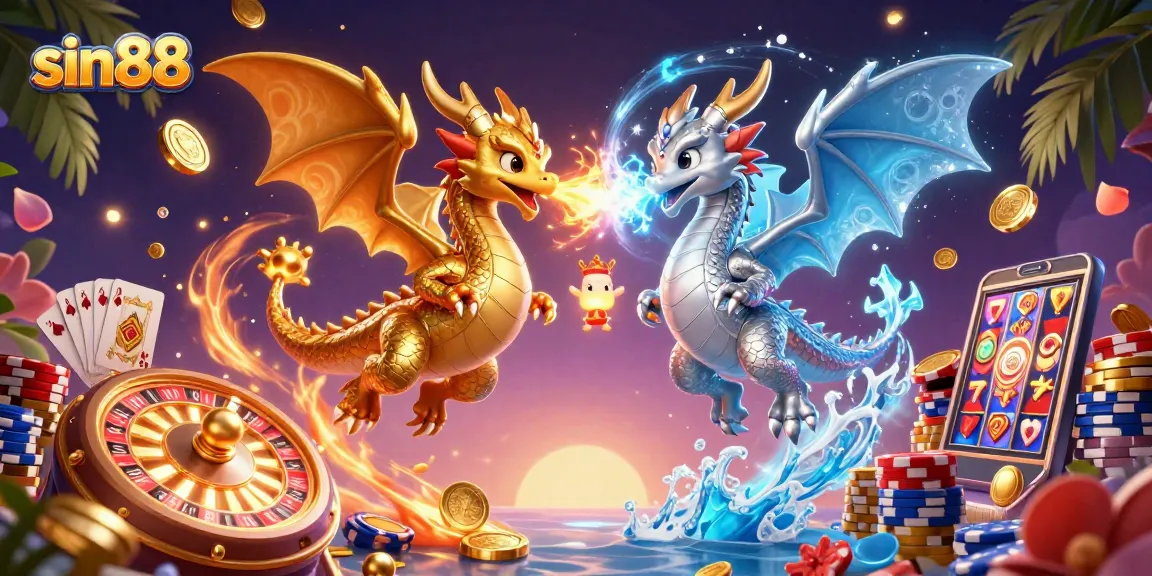 Unleash your luck at sin88 with stunning dragons and dynamic casino games in a magical 3D scene.