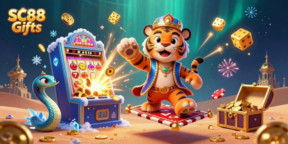 Win big with SC88 Gifts at an alluring casino scene featuring a flying sultan and jackpot delights.