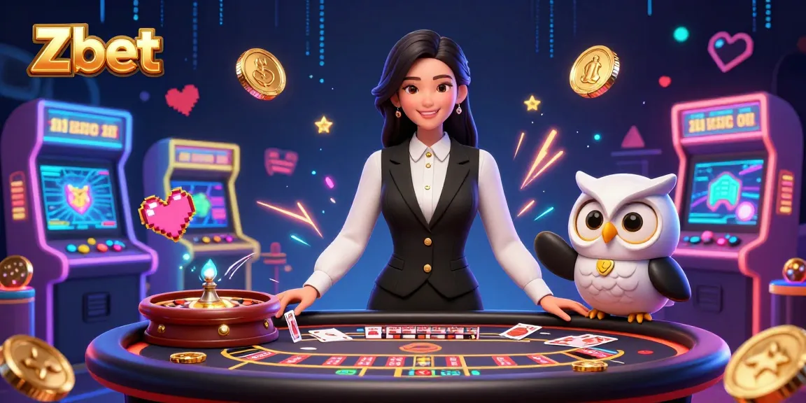 Zbet showcases an engaging baccarat scene with a professional dealer and charming assistant, enhancing the gaming experience.