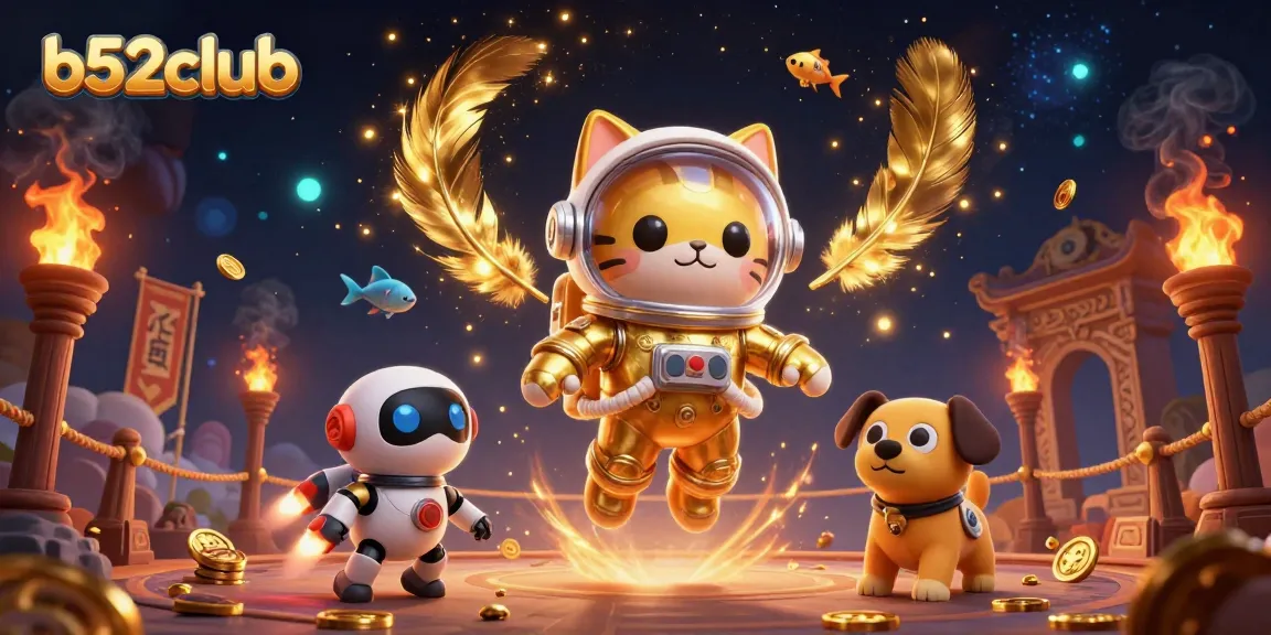 Experience thrilling gameplay at b52club with an astronaut cat and its robot dog in space.